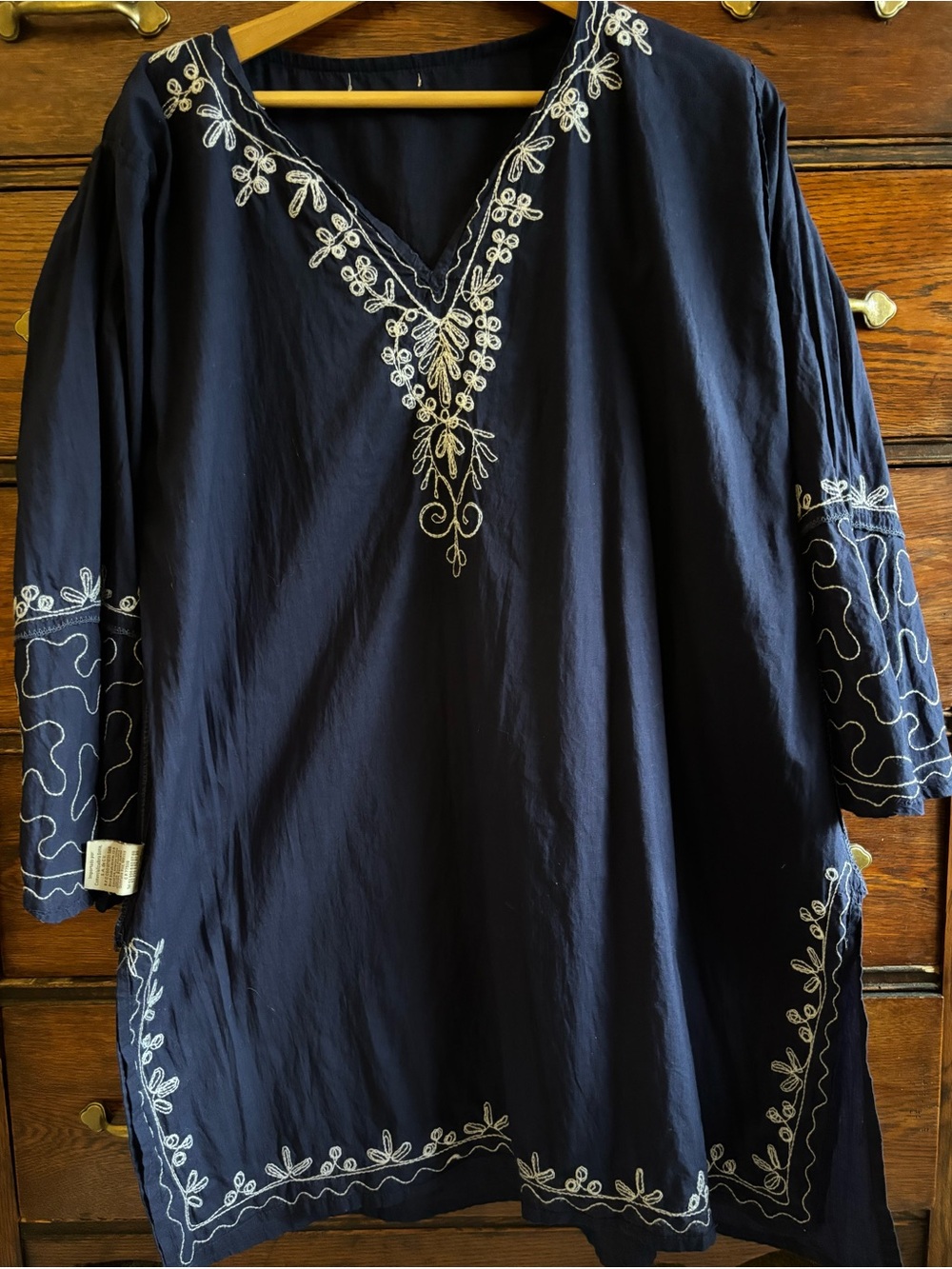 SOLD 100% Cotton Wayan Natural Wear Embroidered Tunic Beach Cover Up L/XL - Picture 7 of 15